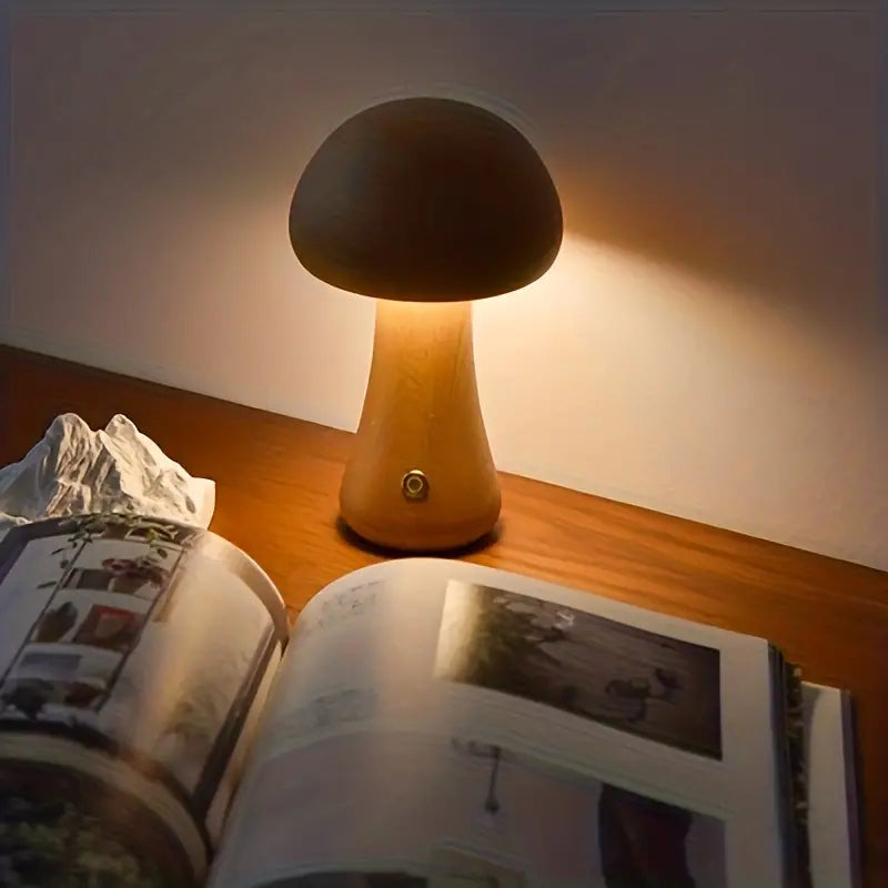 Bezprzewodowa Mała Lampa Nocna w Kształcie Grzybka | Lampa do Sypialni