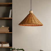 Brązowa Rattanowa Lampa Wisząca w Kształcie Kosza