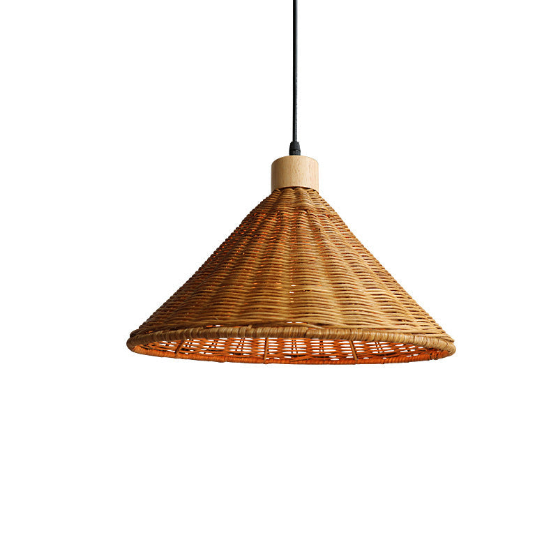 Brązowa Rattanowa Lampa Wisząca w Kształcie Kosza