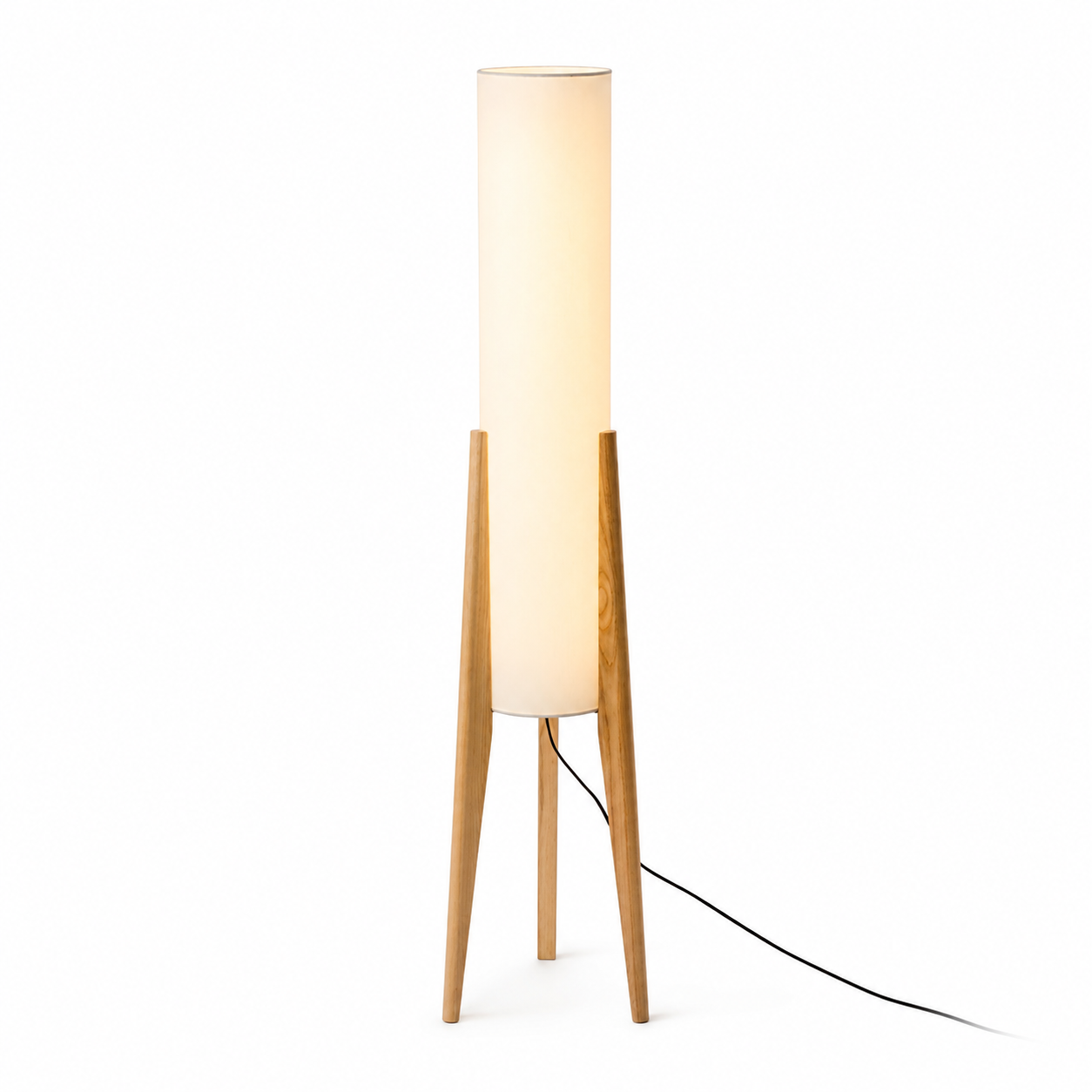 Lampa Podłogowa Japandi – Wykończenie Orzech Włoski, Drewniany Abażur