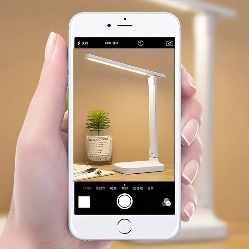 Touch-Sensitive LED Desk Lamp with Phone Stand and Brightness Adjustment