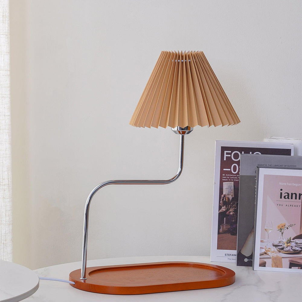Drewniana Lampa Stołowa w Stylu Retro z Kloszem w Kształcie Parasola