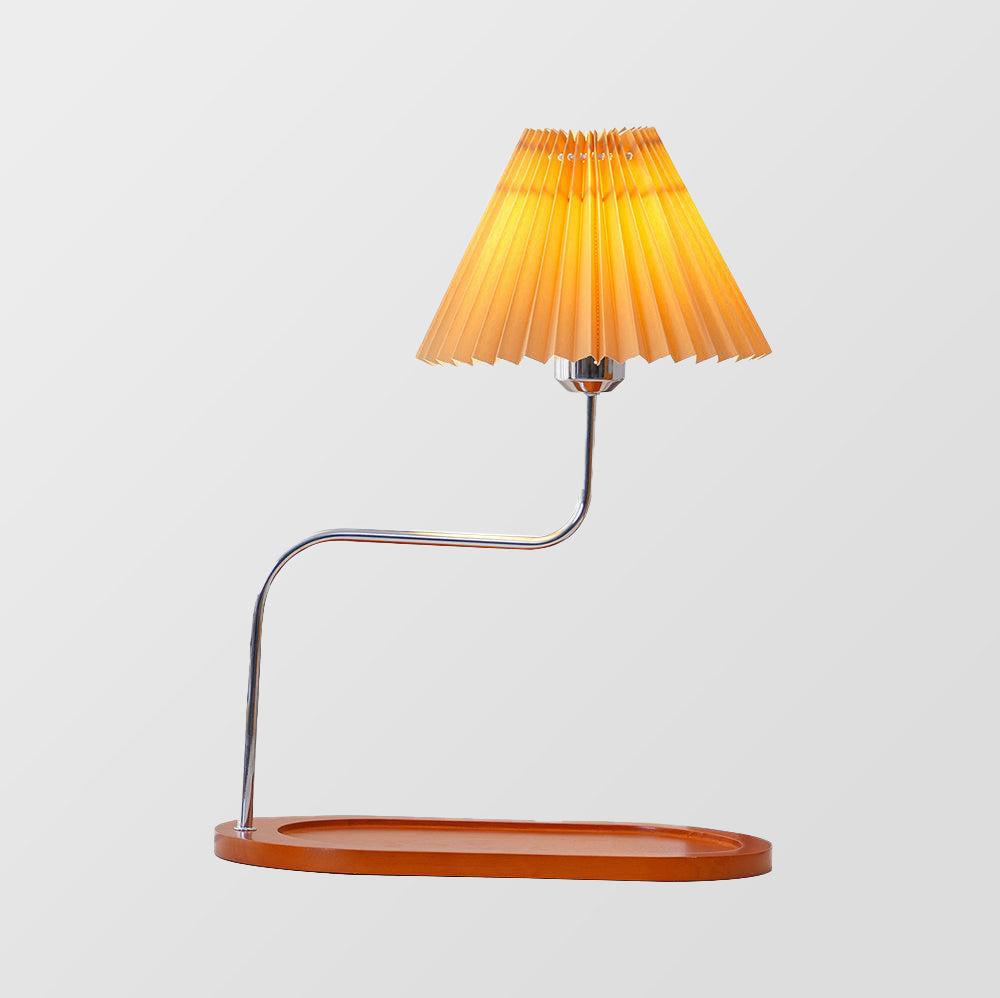 Drewniana Lampa Stołowa w Stylu Retro z Kloszem w Kształcie Parasola