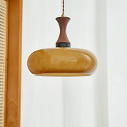 Drewniana Lampa Wisząca z Pomarańczowym Kloszem Retro