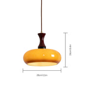 Drewniana Lampa Wisząca z Pomarańczowym Kloszem Retro