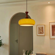 Drewniana Lampa Wisząca z Pomarańczowym Kloszem Retro