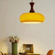 Drewniana Lampa Wisząca z Pomarańczowym Kloszem Retro