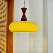 Drewniana Lampa Wisząca z Pomarańczowym Kloszem Retro