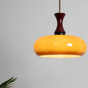 Drewniana Lampa Wisząca z Pomarańczowym Kloszem Retro