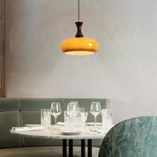 Drewniana Lampa Wisząca z Pomarańczowym Kloszem Retro