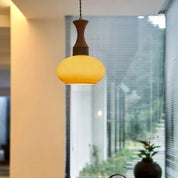 Drewniana Lampa Wisząca z Pomarańczowym Kloszem Retro