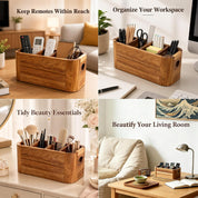 Acacia Wood Remote Control Organiser – 4-Compartment Caddy for Coffee Table and Desk
