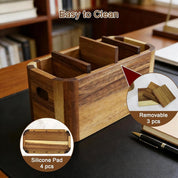 Acacia Wood Remote Control Organiser – 4-Compartment Caddy for Coffee Table and Desk