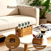 Acacia Wood Remote Control Organiser – 4-Compartment Caddy for Coffee Table and Desk