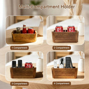 Acacia Wood Remote Control Organiser – 4-Compartment Caddy for Coffee Table and Desk