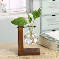 Wooden Hydroponic Plant Stand – Rustic Glass Vase for Cuttings - 1 small vase