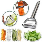 Double-sided stainless steel vegetable peeler with Julienne function
