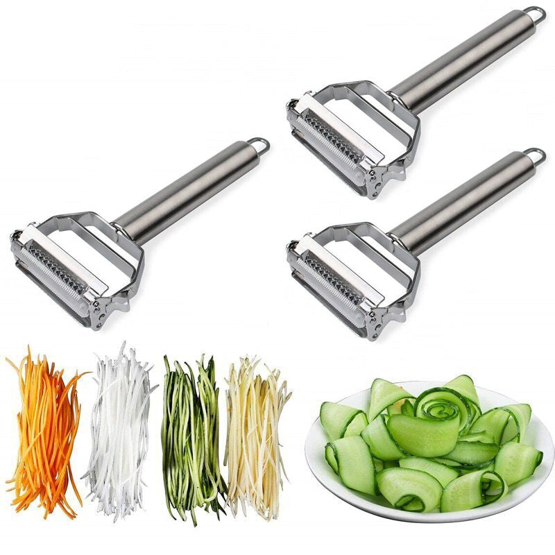 Double-sided stainless steel vegetable peeler with Julienne function