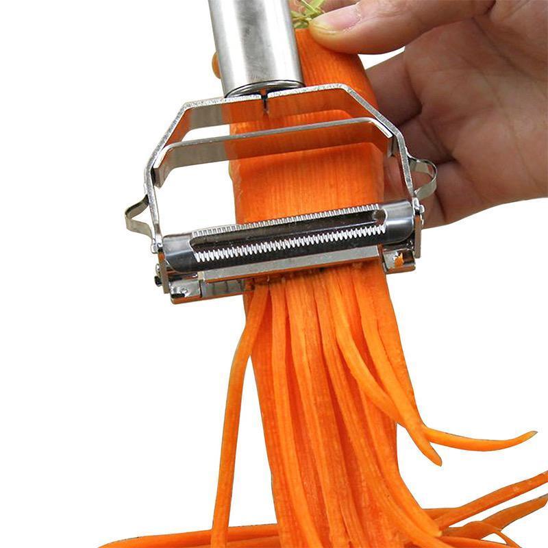Double-sided stainless steel vegetable peeler with Julienne function