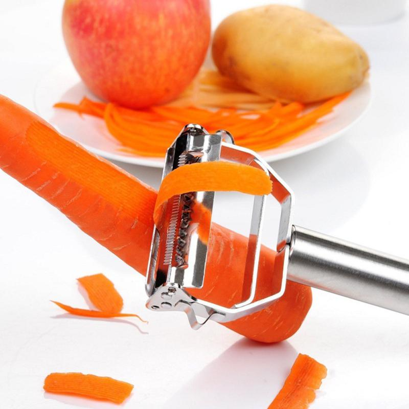 Double-sided stainless steel vegetable peeler with Julienne function