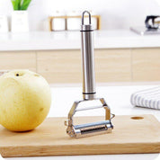 Double-sided stainless steel vegetable peeler with Julienne function