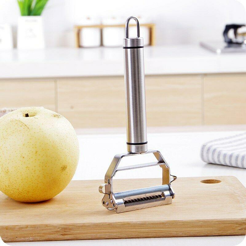 Double-sided stainless steel vegetable peeler with Julienne function