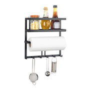 Industrial wall-mounted kitchen organiser with a towel holder and hooks
