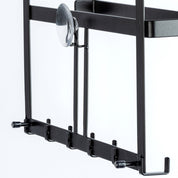 Industrial wall-mounted kitchen organiser with a towel holder and hooks