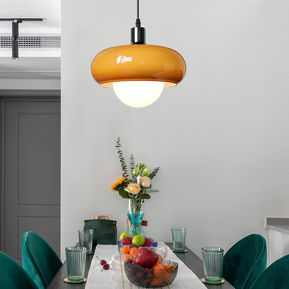 Kawowa Szklana Lampa Wisząca Bauhaus z Kloszem Kopułowym