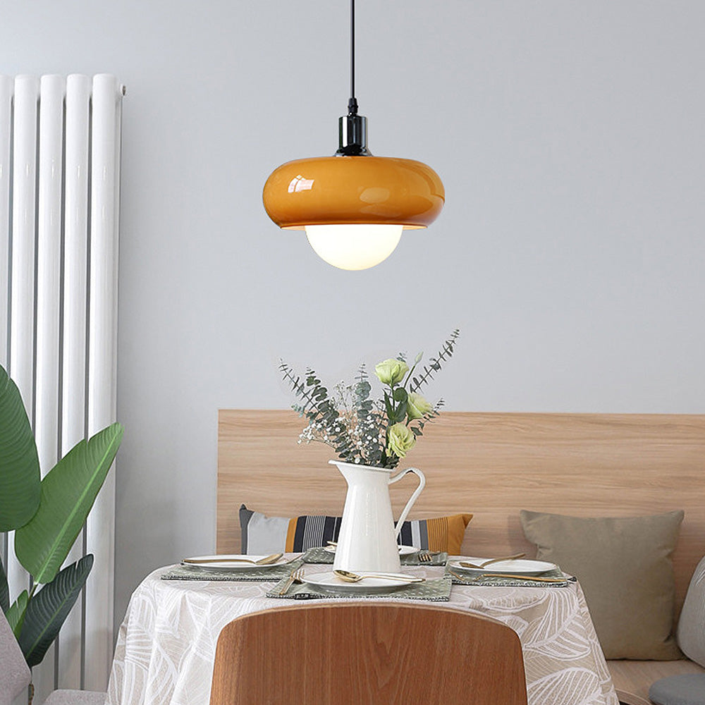 Kawowa Szklana Lampa Wisząca Bauhaus z Kloszem Kopułowym