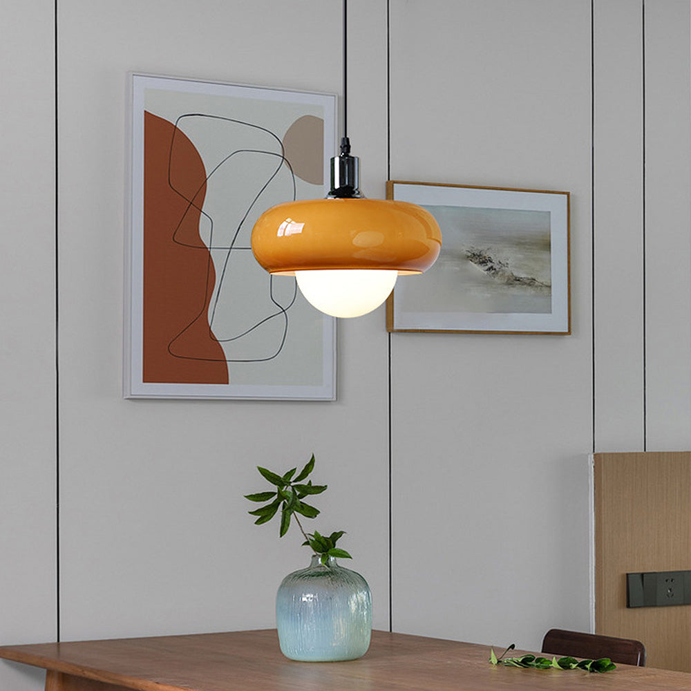 Kawowa Szklana Lampa Wisząca Bauhaus z Kloszem Kopułowym