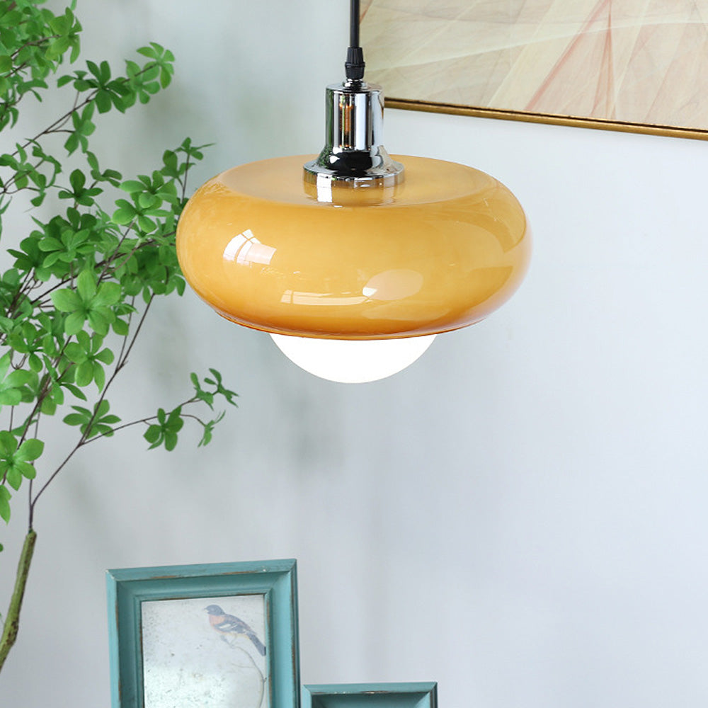 Kawowa Szklana Lampa Wisząca Bauhaus z Kloszem Kopułowym