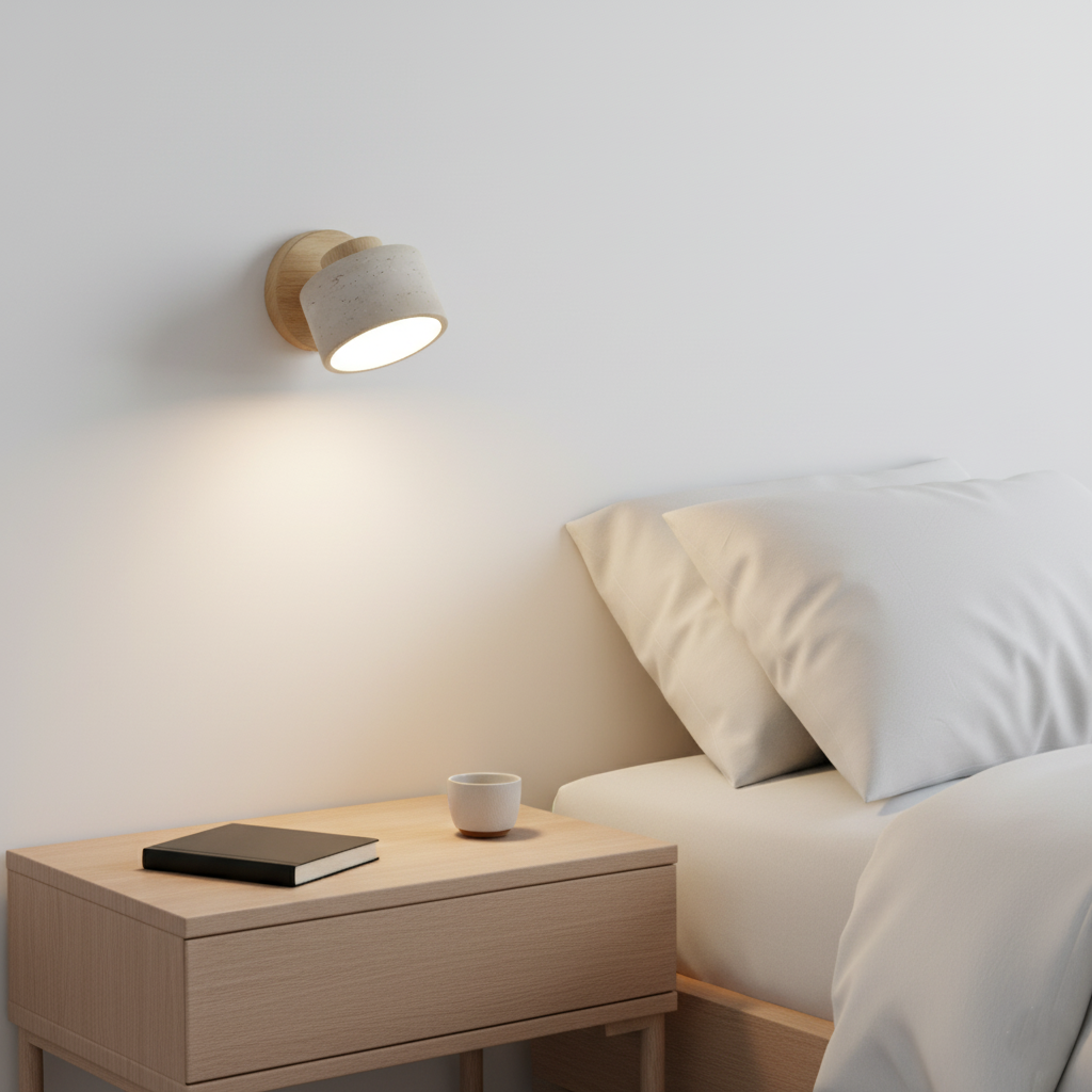Kinkiet Ścienny Regulowany w Wyglądzie Kamienia i Drewna – Minimalistyczna Lampa Ścienna