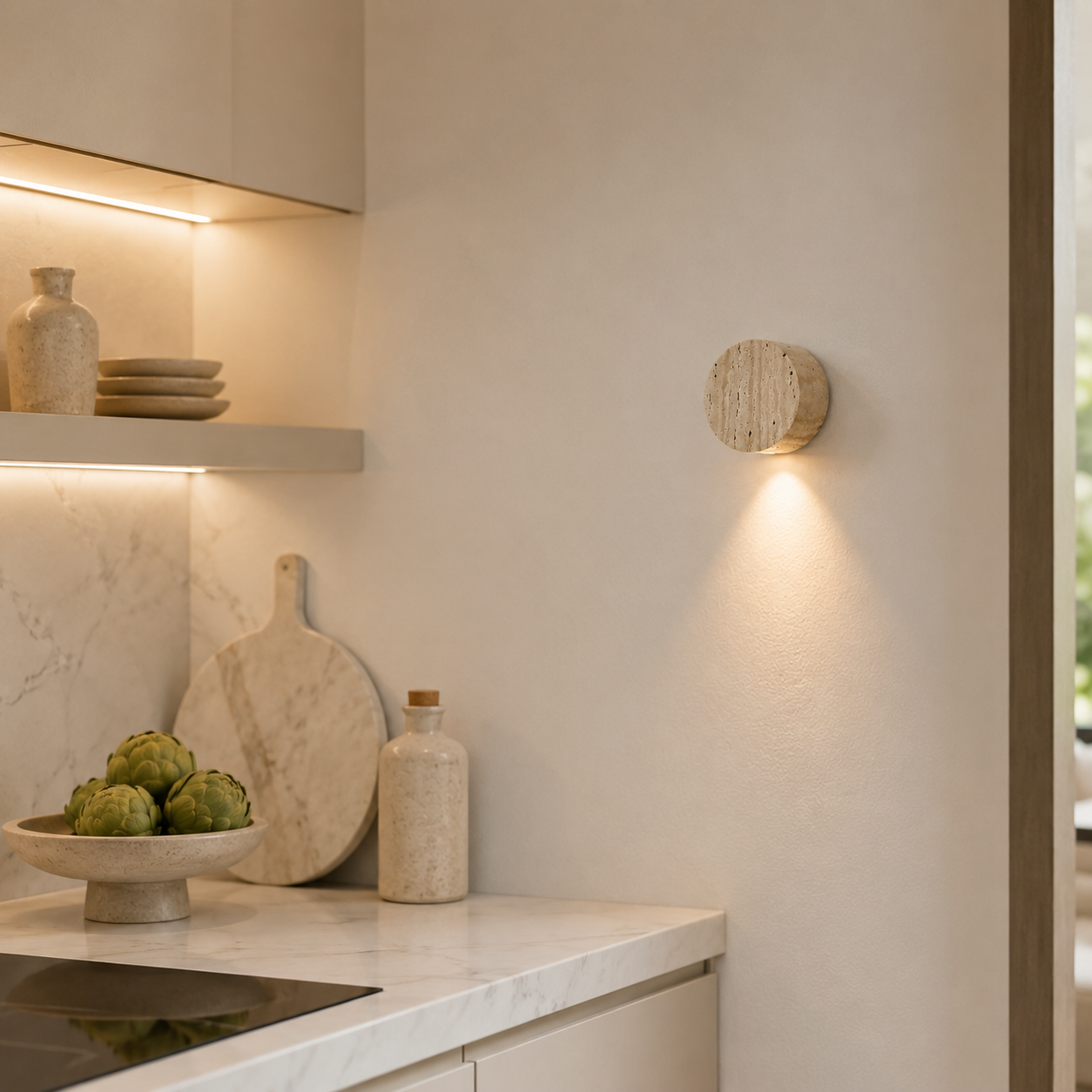 Kinkiet Ścienny Trawertyn Wabi-Sabi – Lampa z Naturalnego Kamienia w Stylu Japandi