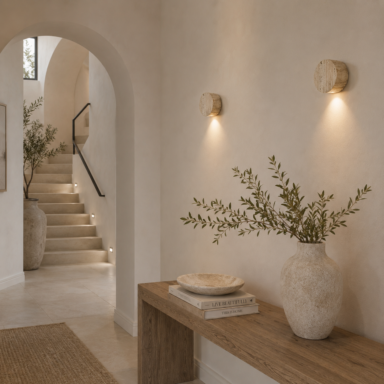 Kinkiet Ścienny Trawertyn Wabi-Sabi – Lampa z Naturalnego Kamienia w Stylu Japandi