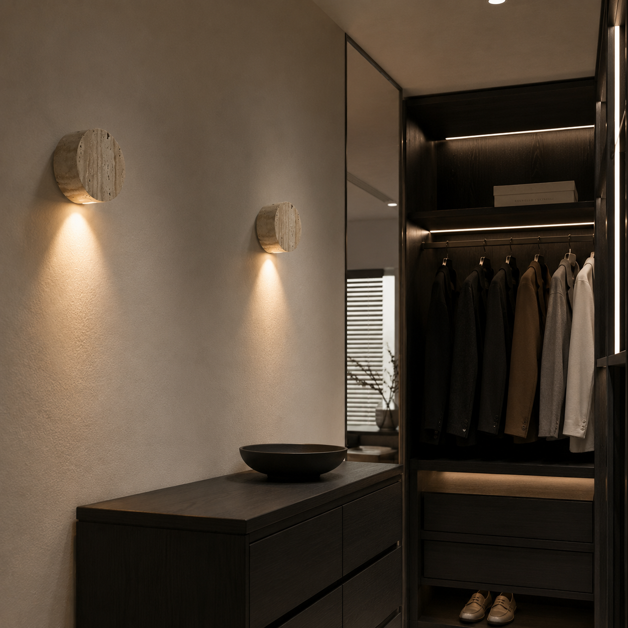 Kinkiet Ścienny Trawertyn Wabi-Sabi – Lampa z Naturalnego Kamienia w Stylu Japandi