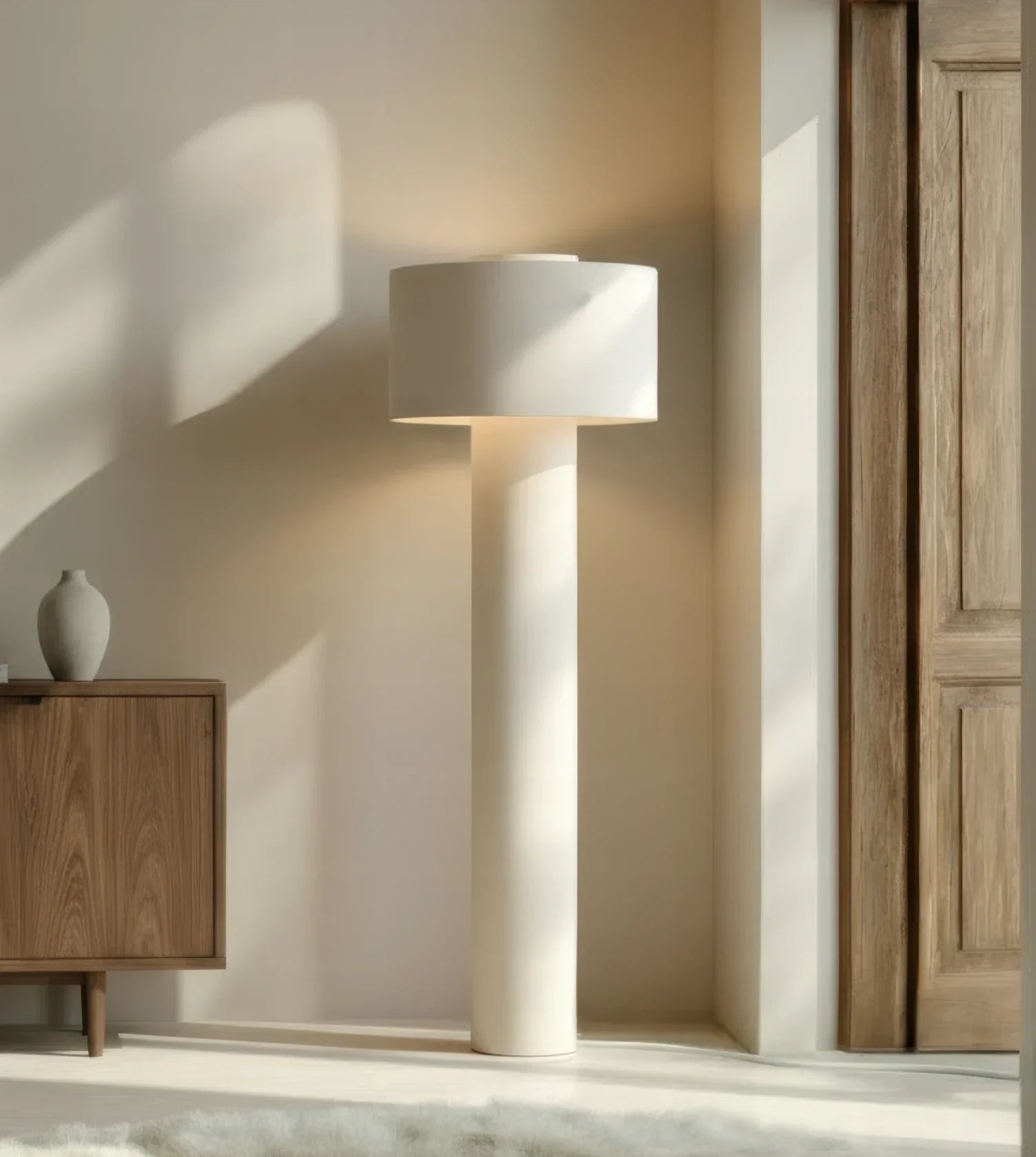 Lampa Podłogowa Lniana – Beżowa / Kremowa, Ściemnialna