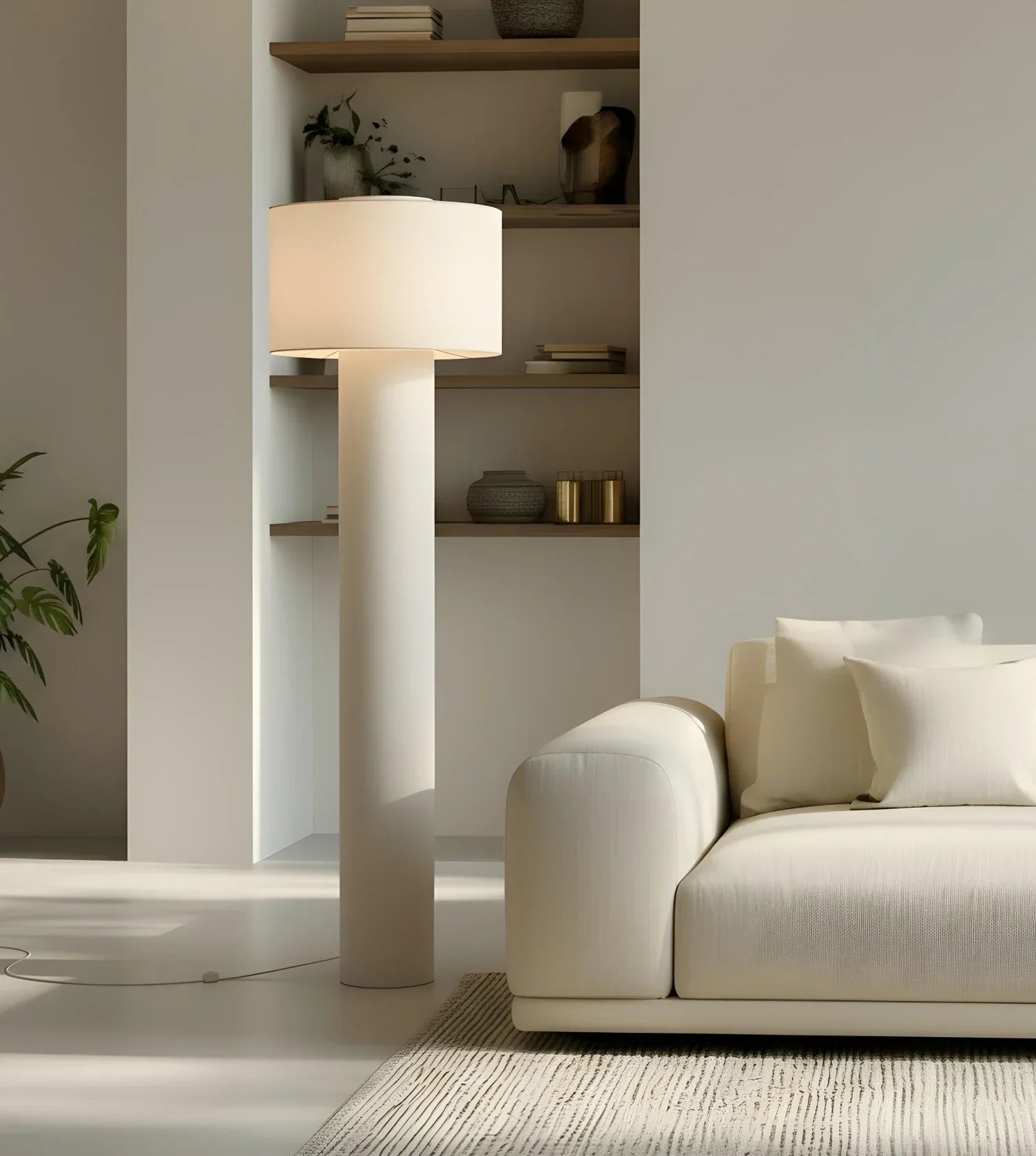 Lampa Podłogowa Lniana – Beżowa / Kremowa, Ściemnialna