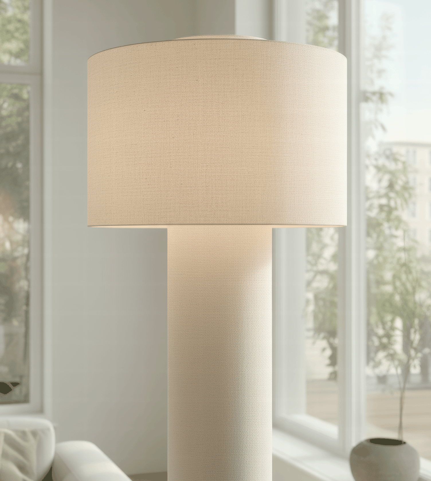Lampa Podłogowa Lniana – Beżowa / Kremowa, Ściemnialna