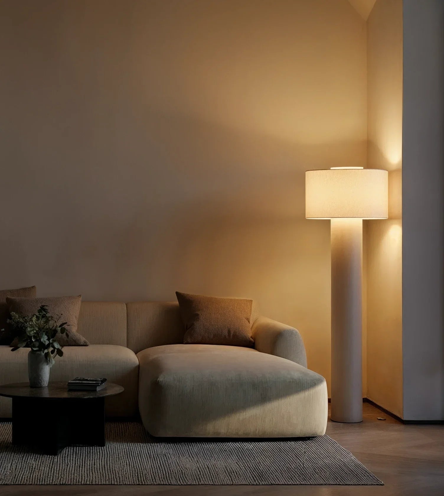 Lampa Podłogowa Lniana – Beżowa / Kremowa, Ściemnialna