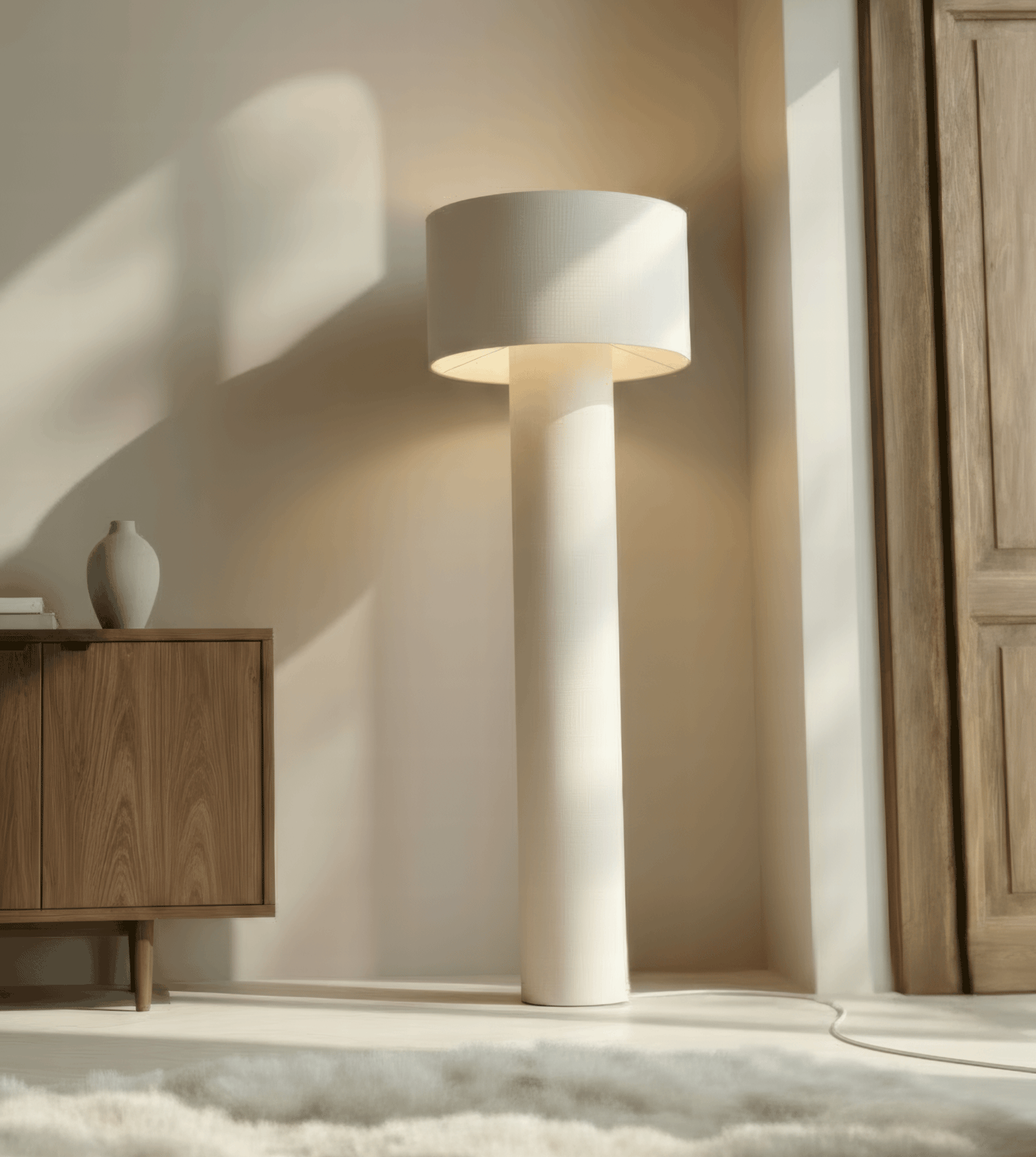 Lampa Podłogowa Lniana – Beżowa / Kremowa, Ściemnialna