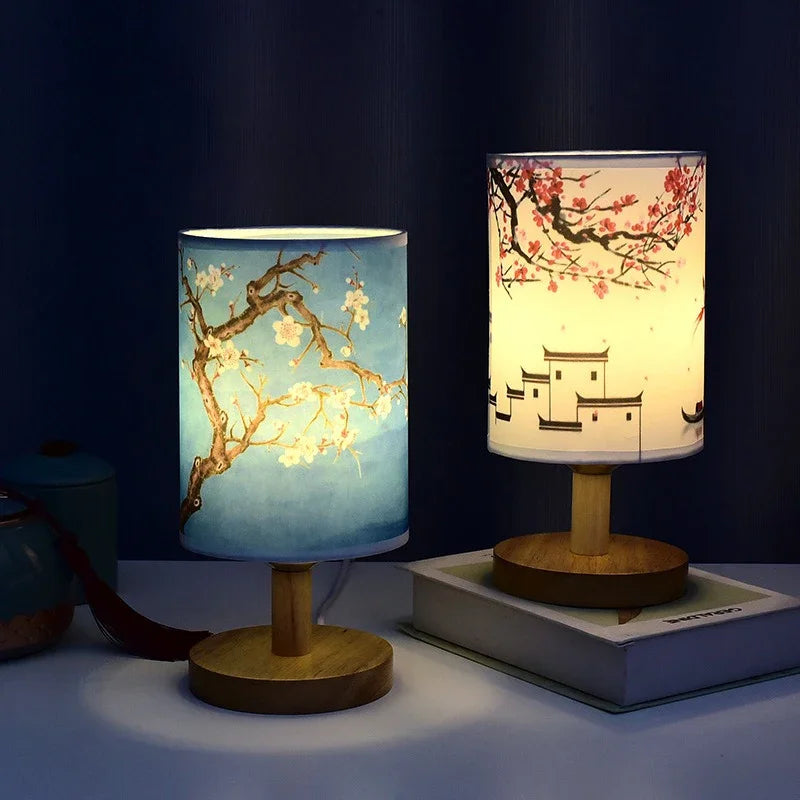 Lampa Stołowa LED w Stylu Japońskim – Ściemniana Lampka Nocna z Motywem Różanym