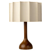 Lampa Stołowa Retro z Orzechowym Drewnem i Materiałowym Abażurem