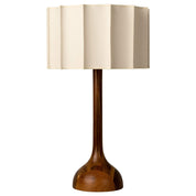 Lampa Stołowa Retro z Orzechowym Drewnem i Materiałowym Abażurem