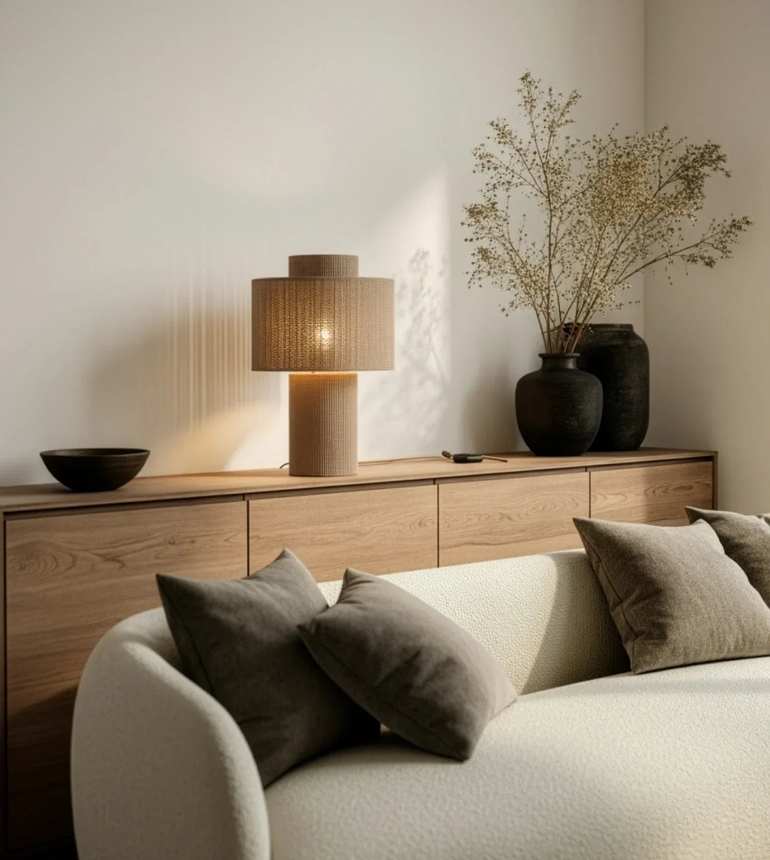 Lampa Stołowa SORAYA – Taupe, Pleciona Bawełna