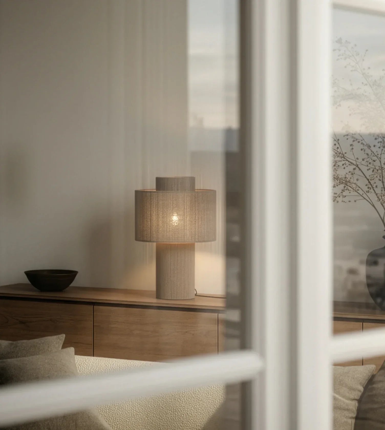 Lampa Stołowa SORAYA – Taupe, Pleciona Bawełna