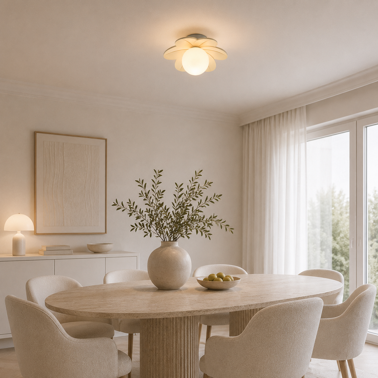 Lampa Sufitowa Kwiat – Dekoracyjny Plafon z Matową Kulą do Sypialni i Salonu