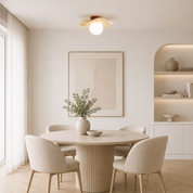 Lampa Sufitowa Rzeźbiarska z Matową Szklaną Kulą – Plafon Organiczny Beż i Brąz