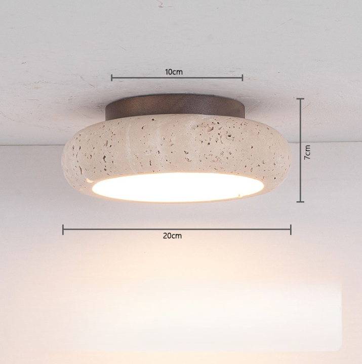 Lampa Sufitowa Trawertyn i Drewno – Plafon z Naturalnego Kamienia do Holu i Sypialni