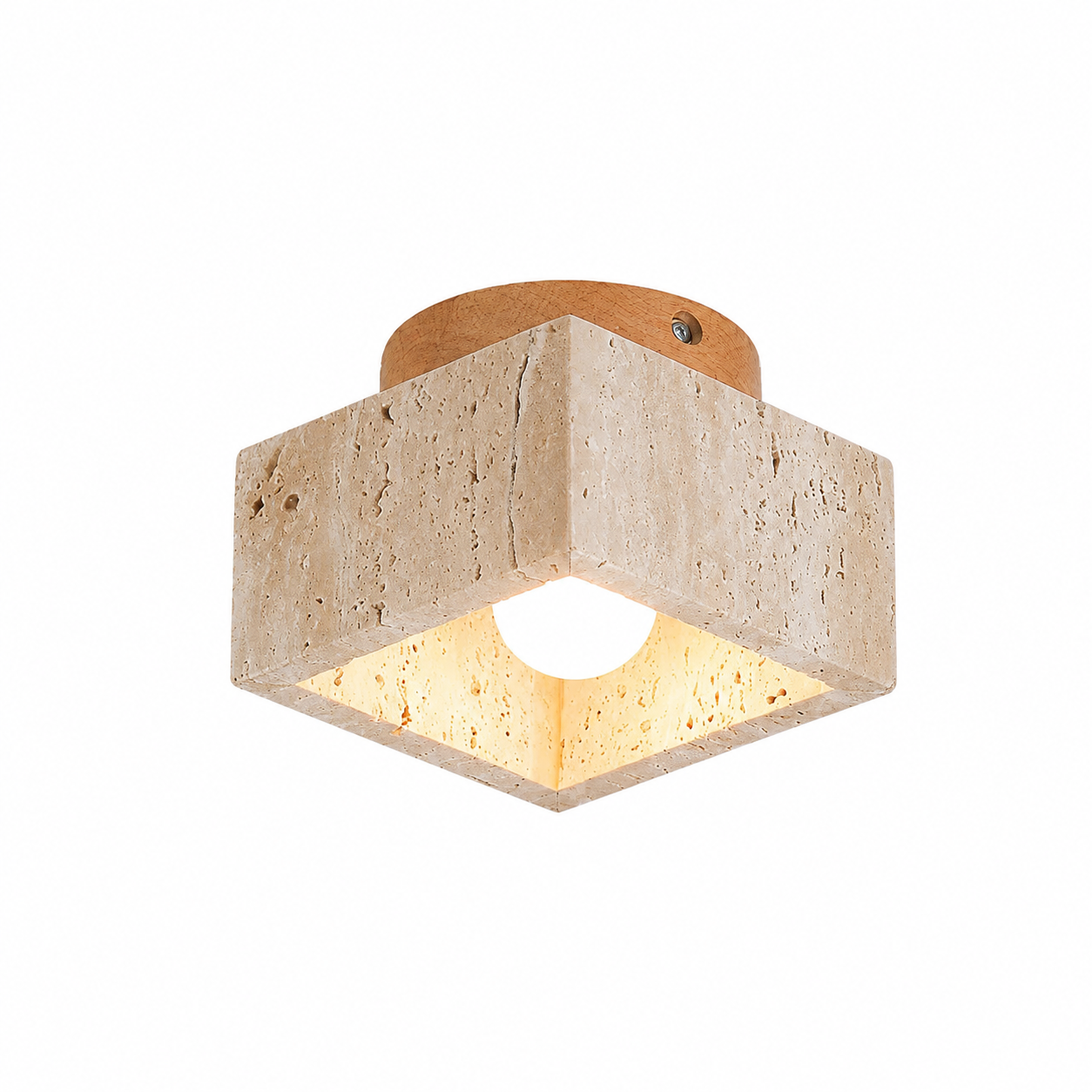 Lampa Sufitowa Trawertyn i Drewno – Plafon z Naturalnego Kamienia do Holu i Sypialni